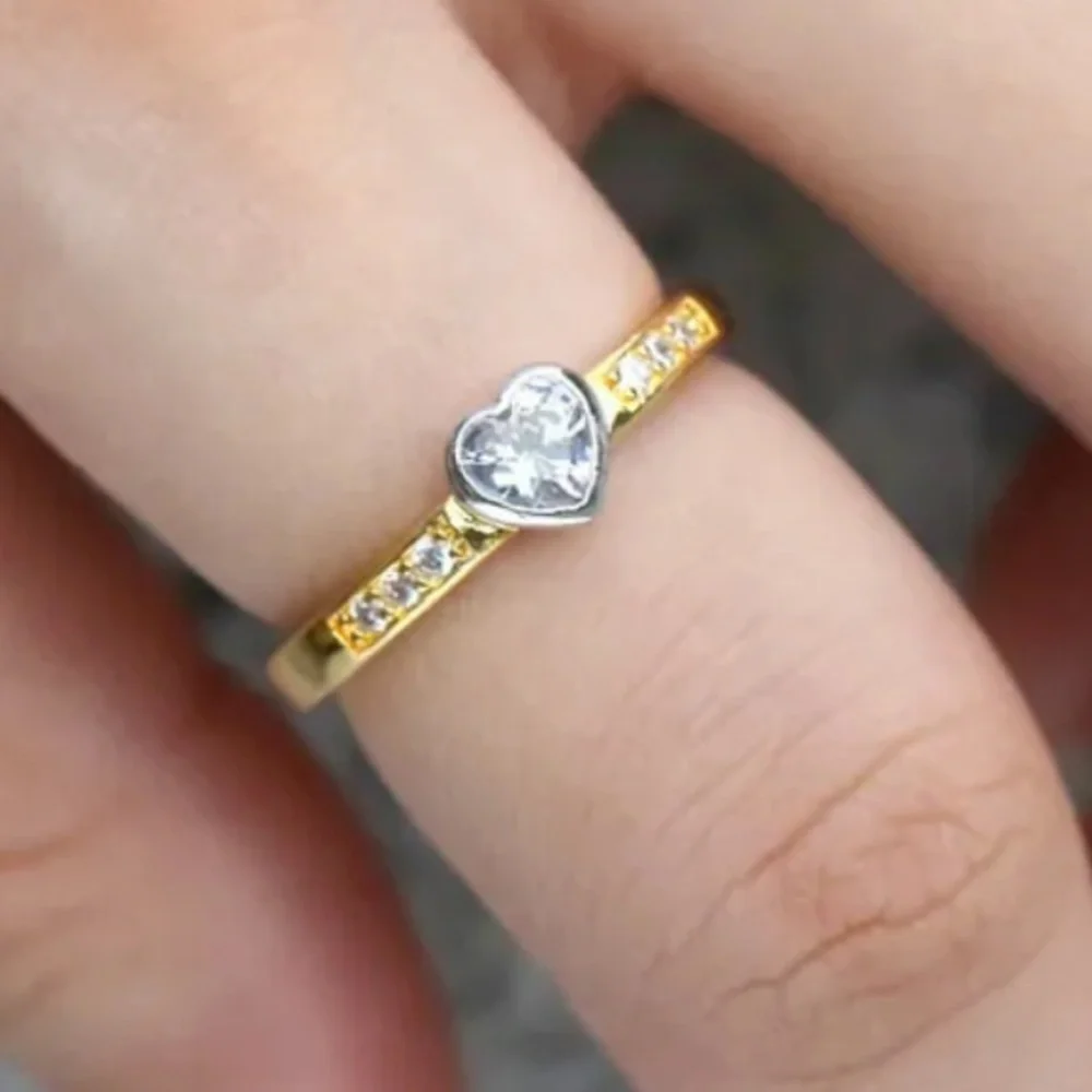 New 18k Yellow Gold Over Silver White Sapphire Heart Ring